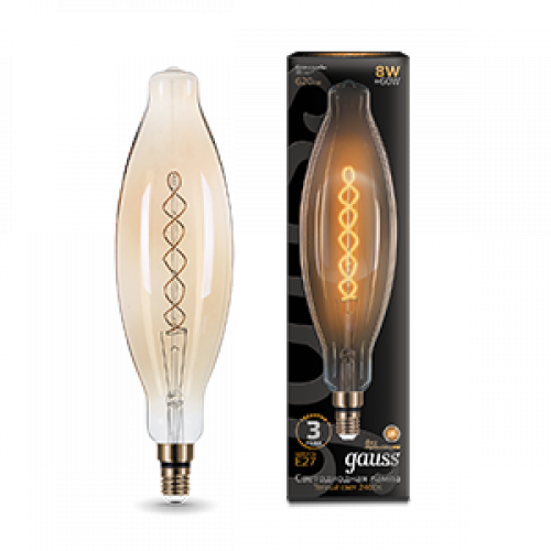 Лампа светодиодная LED Vintage Filament Flexible BT120 8W E27 120*420mm Amber 620lm 2400K 1/10 | 156802008 | Gauss