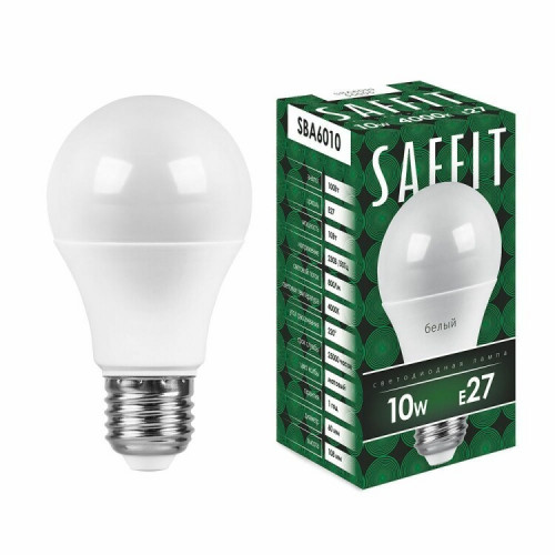 Лампа светодиодная SBA6010 10W 4000K 230V E27 A60 | 55005 | SAFFIT