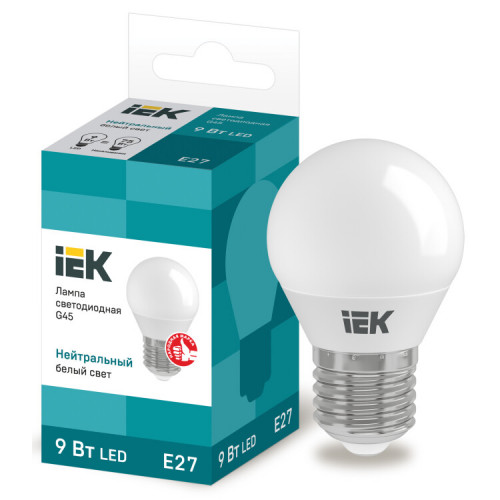 Лампа светодиодная LED 9Вт 230В 4000К E27 шар | LLE-G45-9-230-40-E27 | IEK