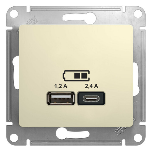 GLOSSA Бежевый USB РОЗЕТКА A+С, 5В/2,4А, 2х5В/1,2 А, механизм, | GSL000239 | SE