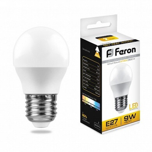 Лампа светодиодная LB-550 (9W) 230V E27 2700K G45 | 25804 | FERON