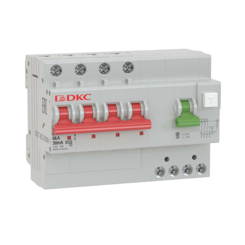 Выключатель автоматический дифференциального тока АВДТ с защитой от сверхтоков YON MDV63-41C20-A (4п, 10mA) 6kA | MDV63-41C20-A | DKC