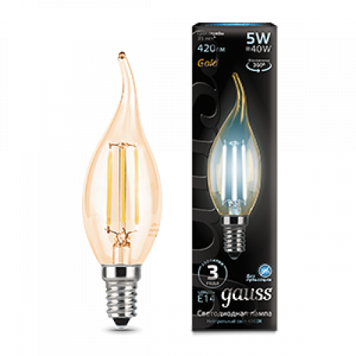 Лампа светодиодная LED 5Вт E14 220В 4100К свеча на ветру | 104801805 | Gauss