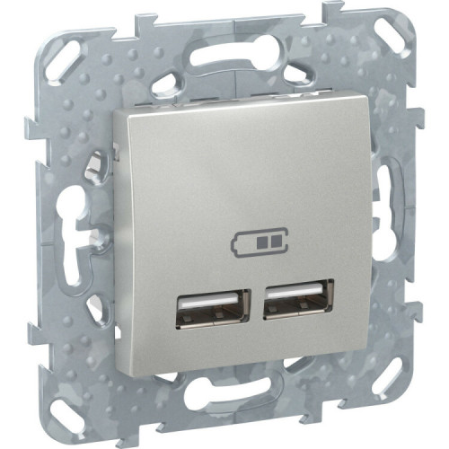 Unica TOP Алюминий 2 USB зарядное устройство, 2.1А | MGU5.418.30ZD | Schneider Electric