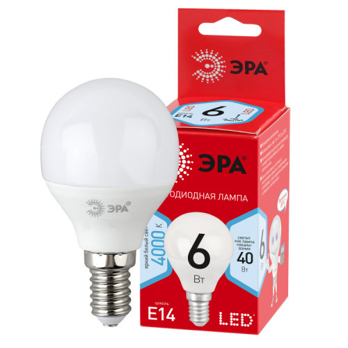 Лампа светодиодная RED LINE LED P45-6W-840-E14 R E14 6Вт шар нейтральный белый свет | Б0052443 | ЭРА