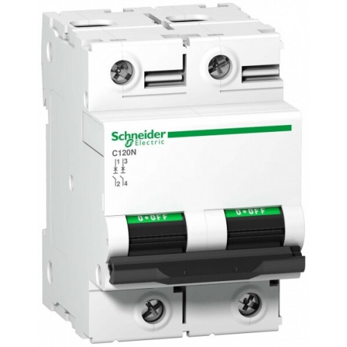 Выключатель автоматический двухполюсный C120N 100А C 10кА | A9N18362 | Schneider Electric