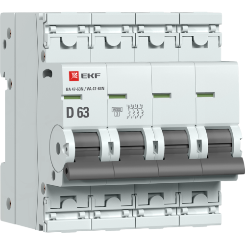 Автоматический выключатель 4P 63А (D) 6кА ВА 47-63N PROxima| M636463D | EKF