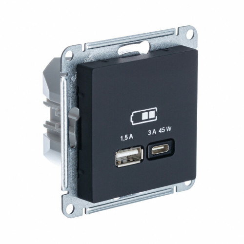 ATLASDESIGN КАРБОН USB РОЗЕТКА A + тип-C 45W высокоскор.заряд. QC PD | ATN001029 | SE
