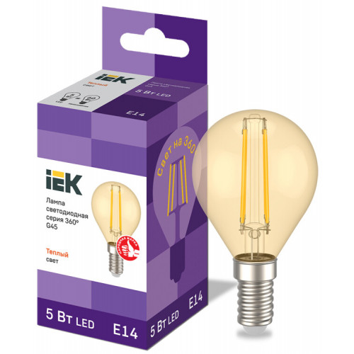 Лампа светодиодная LED G45 шар золото 5Вт 230В 2700К E14 серия 360° | LLF-G45-5-230-30-E14-CLG | IEK