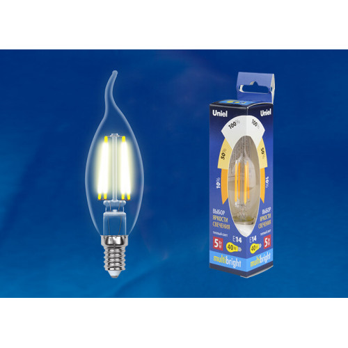 Лампа светодиодная LED-CW35-5W/WW/E14/CL/MB GLM10TR LED. «свеча на ветру», прозр Серия Multibright. 3000K 100-50-10 . | UL-00002368 | Uniel