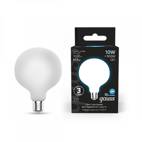 Лампа светодиодная Filament G125 10W 1100lm 4100К Е27 milky LED 1/20 | 187202210 | Gauss