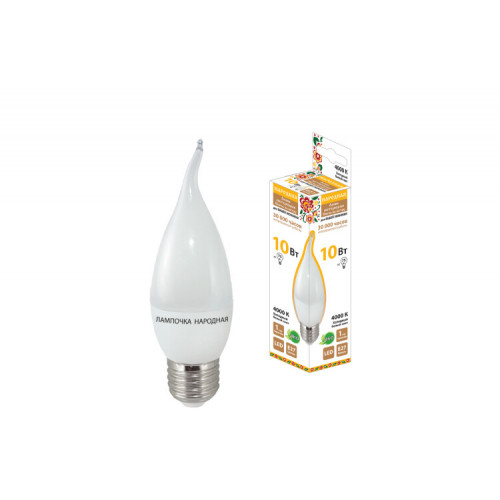 Лампа светодиодная WFС37-10 Вт-230 В -4000 К–E27 (свеча на ветру) Народная | SQ0340-1601 | TDM