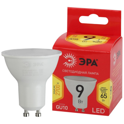 Лампа светодиодная ЭКО ECO LED MR16-9W-827-GU10 GU10 9Вт софит теплый белый свет | Б0044088 | ЭРА