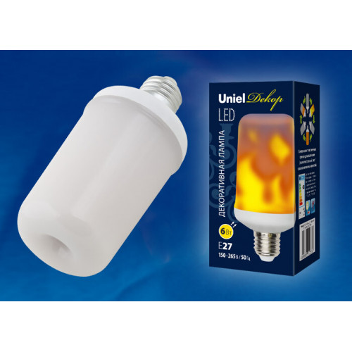 Лампа светодиодная LED-L60-6W/FLAME/E27/FR PLD01WH LED декоративная с типом свечения «эффект пламени». «цилиндр», мат. . | UL-00003360 | Uniel