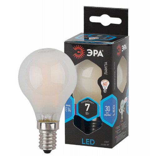 Лампа светодиодная F-LED P45-7W-840-E14 frost (филамент, шар мат., 7Вт, нейтр, E14) | Б0027957 | ЭРА