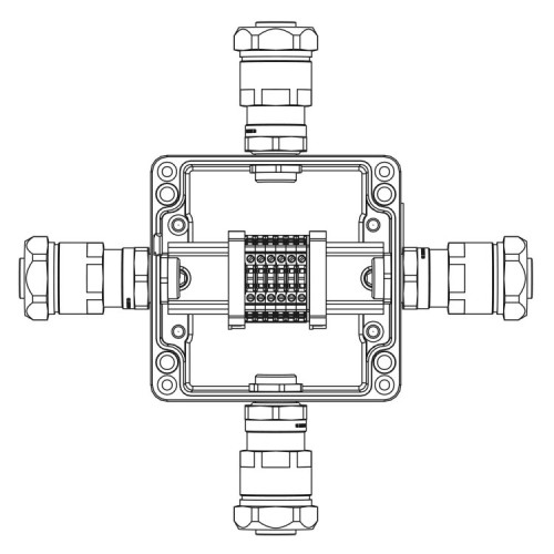 Коробка клеммная Ex из алюминия: 1Ex e IIC Т5 Gb / Ex tb IIIB T95°C DbIP66; Клеммы 2,5 кв.мм. -6 шт.: A-B-C-D: ввод D8-13мм под небронир-ный кабель