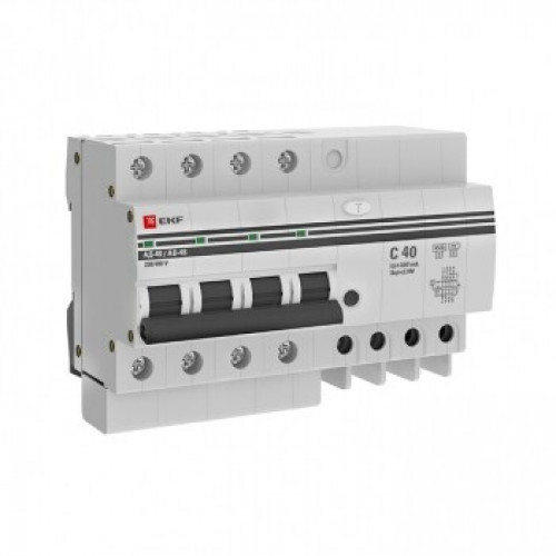 Выключатель автоматический дифференциальный АД-4 S 40А/300мА (характеристика C, AC, электронный, защита 270В) 4,5кА PROxima | DA4-40-300S-pro | EKF