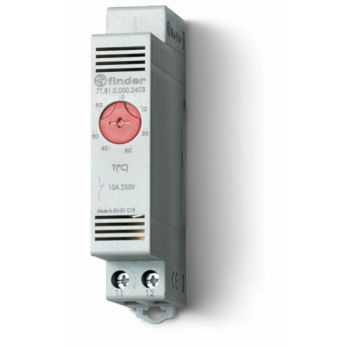 Щитовой термостат для включения обогрева; диапазон температур -20…+40°C; 1NС 10A; модульный, ширина 17.5мм | 7T8100002401 | Finder
