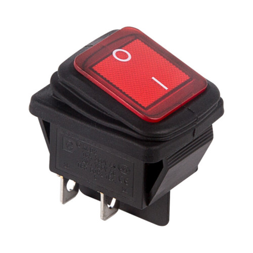 Выключатель клавишный 250V 15А (4с) ON-OFF красный с подсветкой ВЛАГОЗАЩИТА | 36-2360 | REXANT