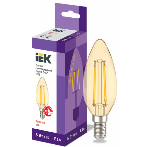 Лампа светодиодная LED C35 свеча золото 5Вт 230В 2700К E14 серия 360° | LLF-C35-5-230-30-E14-CLG | IEK