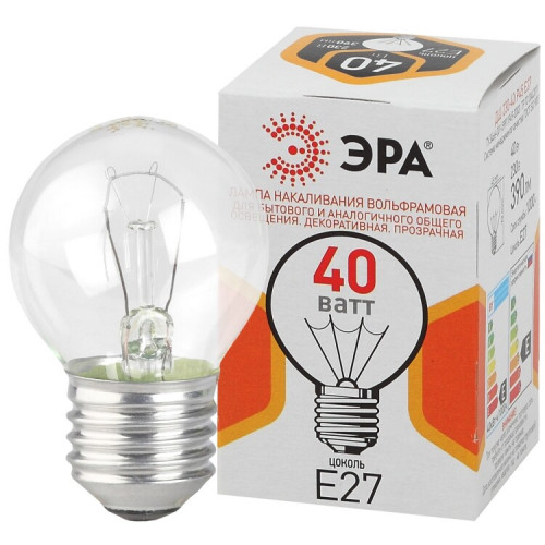 Лампа накаливания ЛОН ДШ (P45) шар 40Вт 230В Е27 цв. упаковка | Б0039137 | ЭРА
