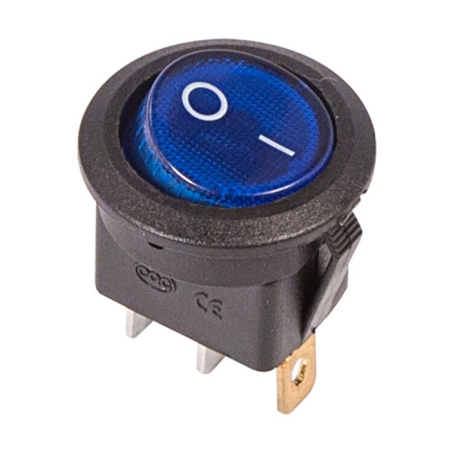 Выключатель клавишный круглый 250V 6А (3с) ON-OFF синий с подсветкой | 36-2571 | REXANT