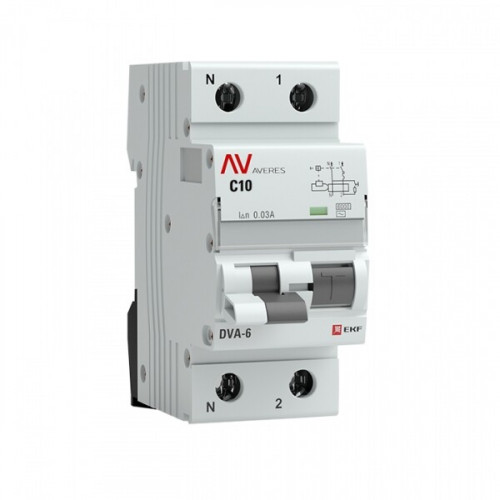 Выключатель автоматический дифференциального тока DVA-6 1п+N 10А C 30мА тип AC AVERES | rcbo6-1pn-10C-30-ac-av | EKF
