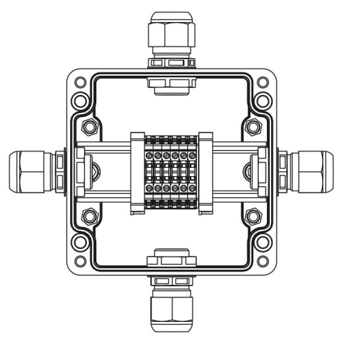 Взрывозащищенная клеммная коробка из полиэстера TBE-P-03-(6xCBC.2)-1xPABMP(A)-1xPABMP(B)-1xPABMP(C)-1xPABMP(D)1Ex e IIC Т5 Gb / Extb IIIC T95°C Db IP6