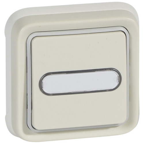 Plexo Белый Выключатель 1-клавишный с подсв. кнопочный (НО+НЗ- контакт) встраиваемый с держ. Этикетки IP55 | 069864 | Legrand