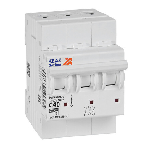 Выключатель автоматический трехполюсной OptiDin BM63-3C40-4,5-УХЛ3 | 326816 | КЭАЗ