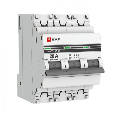 Выключатель нагрузки модульный ВН-63, 3P 20А EKF PROxima | SL63-3-20-pro | EKF