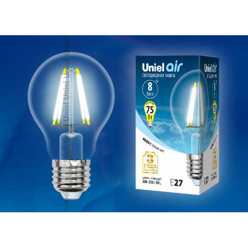 Лампа светодиодная LED-A60-8W/NW/E27/CL GLA01TR LED. 