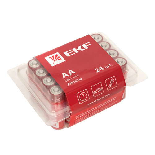 Батарейка алкалиновая типа АА(LR6) пластиковый бокс 24шт. | LR6-BOX24 | EKF