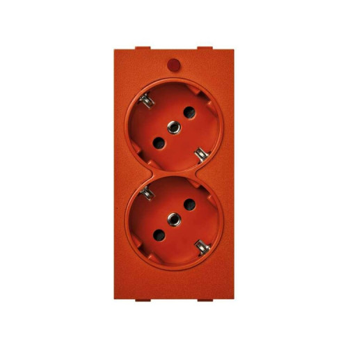 Розетка двойная с заземлением и шторками Schuko 2Р+Е 16A 250В~ оранжевого цвета с винтовым подключением Connect | S1-7 | Simon