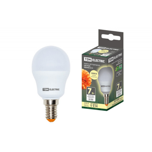 Лампа светодиодная LED 7Вт E14 230В 3000К FG45 шар | SQ0340-0177 | TDM