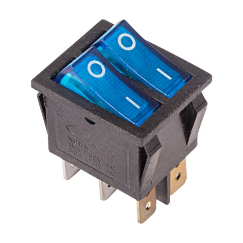 Выключатель клавишный 250V 15А (6с) ON-OFF синий с подсветкой ДВОЙНОЙ | 36-2411 | REXANT
