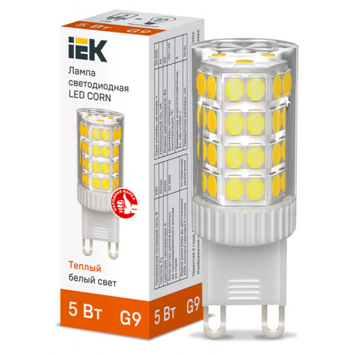 Лампа светодиодная CORN капсула 5Вт 230В 3000К керамика G9 IEK | LLE-CORN-5-230-30-G9 | IEK