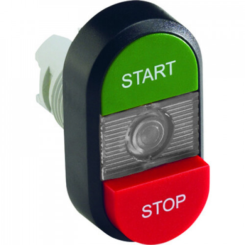 Кнопка двойная MPD15-11С (зеленая/красная-выступающая) прозрачна я линза с текстом (START/STOP) | 1SFA611144R1108 | ABB