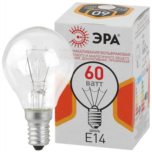 Лампа накаливания ДШ (P45) шар 60Вт 230В Е14 цв. упаковка | Б0039138 | ЭРА