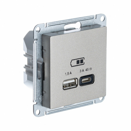 ATLASDESIGN ШАМПАНЬ USB РОЗЕТКА A + тип-C 45W высокоскор.заряд. QC PD | ATN000529 | SE