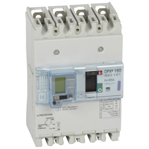 Автоматический выключатель DPX3 160 - термомагн. расц. - с диф. защ. - 50 кА - 400 В~ - 4П - 25 А | 420151 | Legrand