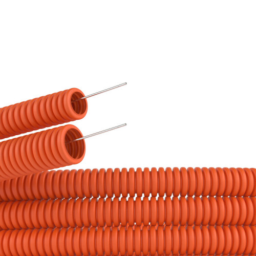 Труба гибкая гофрированная ПНД 20мм с протяжкой лёгкая (100м) оранжевый | 71920 | DKC
