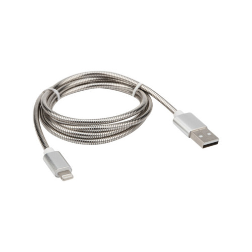 USB кабель для iPhone 5/6/7 моделей, шнур в металлической оплетке серебристый | 18-4247 | REXANT