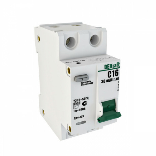 Выключатель автоматический дифференциального тока ДИФ-103 1п+N 10А C 30мА тип AC | 16012DEK | DEKraft