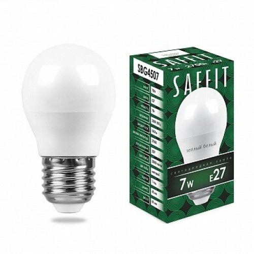 Лампа светодиодная SBG4507 7W 2700K 230V E27 G45 | 55036 | SAFFIT