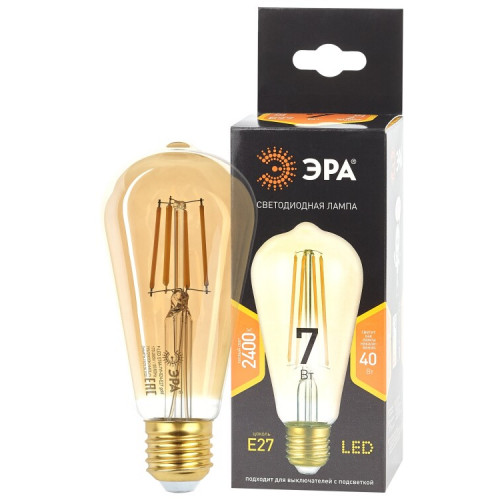 Лампа светодиодная F-LED ST64-7W-824-E27 gold (филамент, зол, 7Вт, тепл, E27) (20/960) | Б0047664 | ЭРА