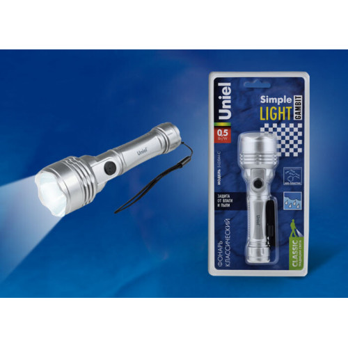 Фонарь универсальный S-LD044-C Silver «Simple Light Gambit», пластик, 0,5 Watt LED, упаковка кламшелл, 2хАА н/к, цвет серебро | UL-00000206 | Uniel