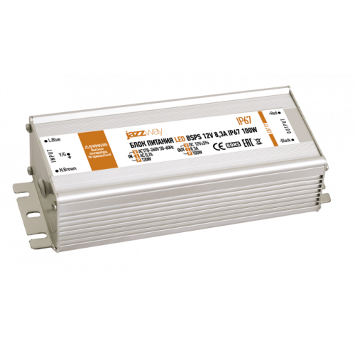 Драйвер для светодиодной ленты LED BSPS 12V8,3A=100W (new) влагозащищенный IP67 | 3329280A | Jazzway