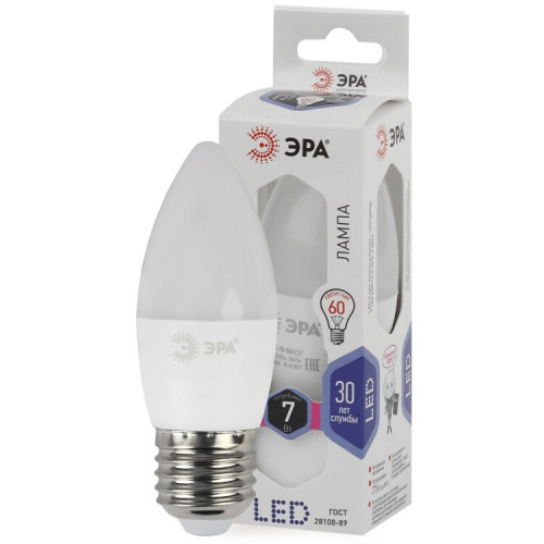 Лампа светодиодная LED 7Вт Е27 6000К smd B35-7W-860-E27 | Б0031413 | ЭРА