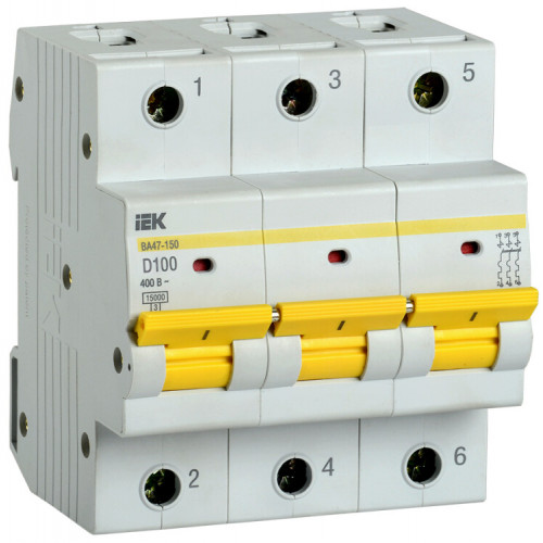 Выключатель автоматический трехполюсный ВА47-150 100А D 15кА | MVA50-3-100-D | IEK